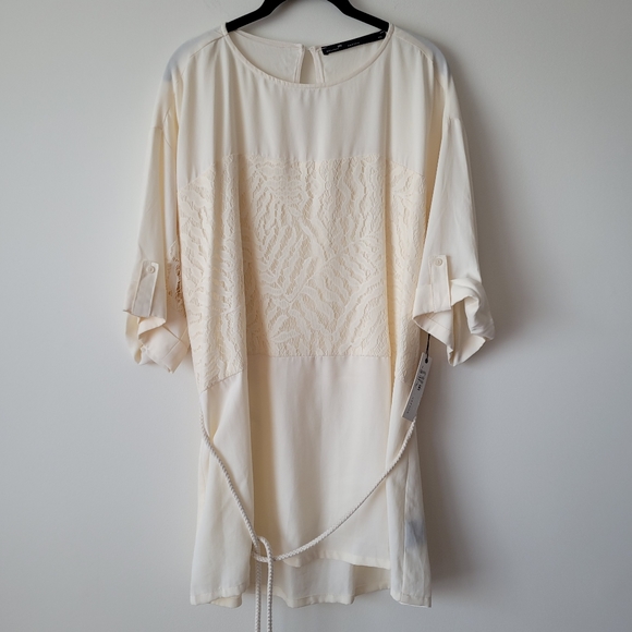 NWT Melissa Nepton Made In Canada Vanilla Cream Lace Overlay Scoop Neck Tunic L - Picture 1 of 14